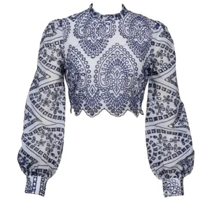 MinkPink Revolve Women’s Top Emilee Anglaise Blouse Long Sleeve Eyelet Medium - Picture 1 of 10
