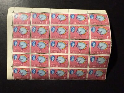 Santa Elena 1963 1d pez mariposa SG176 MNH bloque de 20 Foto 1 de 2