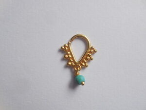 Gold Plated Septum Ring, Turquoise Beaded Nose Ring,Hoop,Piercing Indian Ring 18