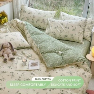 Set lenzuola copripiumino federa Skin Friendly 100% cotone fresco floreale verde - Foto 1 di 21