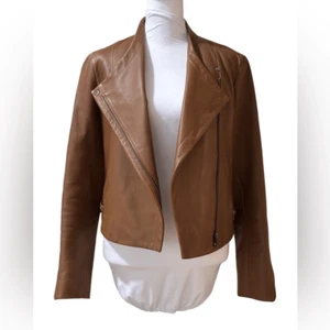Theory Phelan Lambskin Leather Moto Jacket Brown P XS Motorcore New Money Classy - Picture 1 of 13