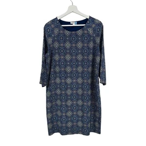Vestido GARNET HILL Azul Seda Medallón Cambio Talla 6 Manga 3/4 Cuello Redondo Retro - Imagen 1 de 13