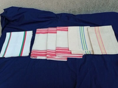 LOT DE 5 ANCIENS GRANDS TORCHONS LISERE ROUGE NEUFS JAMAIS LAVES+1 - Photo 1/4