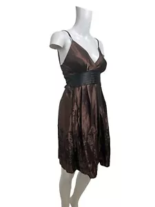 WOMENS Satin Slip Dress Size XS 6-8 Chocolate Handmade Ruffle Back NEW EU34 - Picture 1 of 9