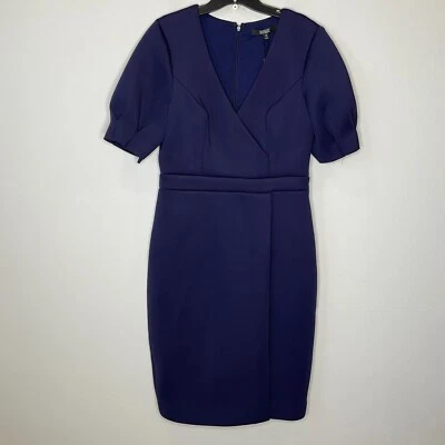 Badgley Mischka Scuba Wrap Dress Women Size 10 Cobalt Blue Stretch - Image 1 of 4