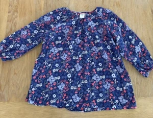 OshKosh Genuine Kids Blue White Coral Floral Tunic Top 3/4 Sleeves 100% Cotton - Picture 1 of 6