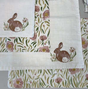6 Easter Place Mats Rabbits Bunny Spring Flowers REVERSIBLE Cotton - Picture 1 of 9