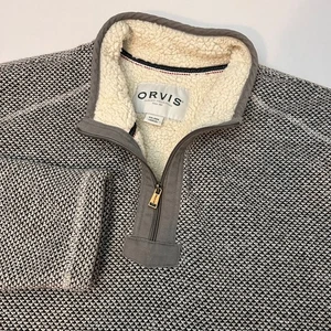 Orvis Men's XXL 1/4 Zip Sherpa Lined Sweater Black White Heavyweight Textured - Picture 1 of 7