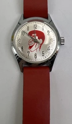 Винтажные заводные часы MCM HELBROS JERRY LEWIS красная кожа ремешок 8 дюймов работают б/у в отличном состоянии - Изображение 1 из 4