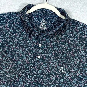Rhoback Polo Shirt Mens XXXL 3XL Wall Street Print Multicolor Performance Logo - Picture 1 of 16
