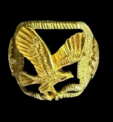 MENS RGC BLACK HILLS 10K 12K GOLD STERLING SILVER ONYX EAGLE RING EUC SZ 8.5 - Image 1 of 4