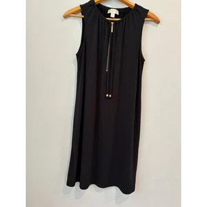 Michael Kors Black Sleeveless Shift Dress Gold Zipper Detail Size M - Picture 1 of 7
