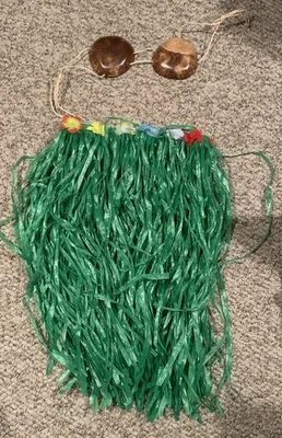 Disfraz de Hulu Hawaiano, Falda de Hierba Verde y Top de Bikini de Coco Foto 1 de 4