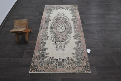 Alfombra de corredor turca vintage 3x6 pies lana anatolia hecha a mano pasillo Oushak BEIGE Foto 1 de 4