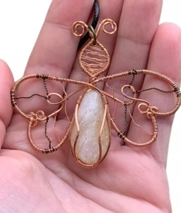 Genuine Citrine Copper Gift For Her Wire Wrap Butterfly Pendant Handmade Jewelry - Picture 1 of 6