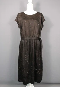 VTG Women's 20s Black Silk Beaded Dress 1920s Long Gown Sz M/L - Picture 1 of 12