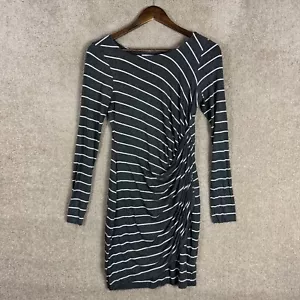 Bailey44 Bodycon Dress Size Medium Gray/White Striped Ruched Long Sleeve Jersey - Picture 1 of 9