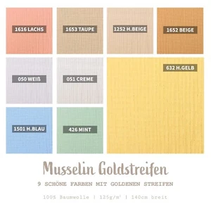 Musselin Gold Streifen Meterware, Doublegauze, Baumwoll Musselinstoff *Ab 50 cm - Bild 1 von 17