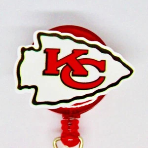 KC Kansas City Chiefs Badge Reel ID card Holder Nurse Teacher Dental Football - Picture 1 of 2