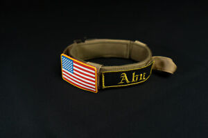 Brown - Tactical Dog Collar Custom Name Patches K9, Military, With handle.