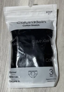 Calvin Klein Boys Brief 3 Pack Black SMALL 6-7 Cotton Stretch S/CH - Picture 1 of 3