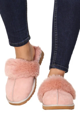 Zapatillas de piel de oveja para mujer interiores y exteriores casa cuero piel de oveja Foto 1 de 4