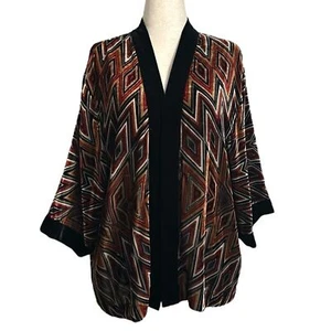 Chico's Women's Kimono Geometric Velvet Velour Open Front Cardigan Jacket 3/XL - Picture 1 of 8