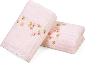 Jacquotha Pink Hand Towels for Bathroom – Soft Cotton, 13X29 Inches, Embroidered - Picture 1 of 12