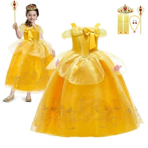 Girls Dress Princess Belle Fancy Dress Costume Party Dress Beauty and the Beast - Picture 1 of 16