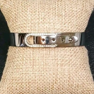 MICHAEL KORS Hinged Bangle Belt Bracelet Clear Crystal Silver Tone. 13-362 - Picture 1 of 6