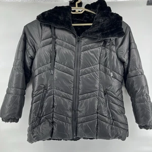 Steve Madden Mujer XL Negro Reversible Puffer Chaqueta Abrigo Con Capucha Acolchado Terciopelo - Imagen 1 de 11
