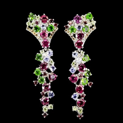 925 Sterling Silber Ohrringe Runde Rhodolith Peridot Saphir Edelstein Schmuck - Bild 1 von 4