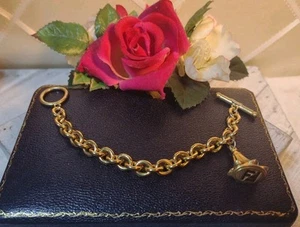 FENDI Toggle Clasp Logo Fob Charm Gold Tone Bracelet - Picture 1 of 7