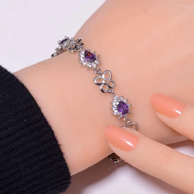 Pulsera Tenis Amatista Púrpura Plata de Ley 925 7.99" B75, Regalo Navidad Foto 1 de 4