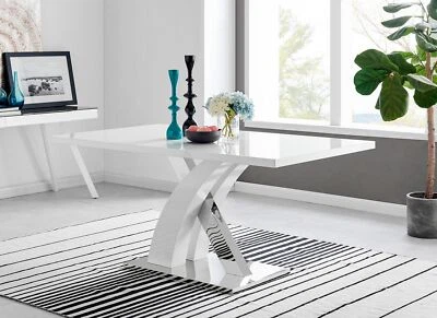 FURNITUREBOX UK Atlanta Chrome Metal And White High Gloss 6 Seater Dining Table