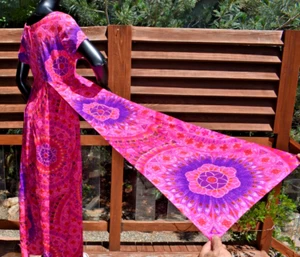vtg 60's Waltah Clarke's Hawaiian barkcloth psychedelic day-glo maxi dress tiki - Picture 1 of 12