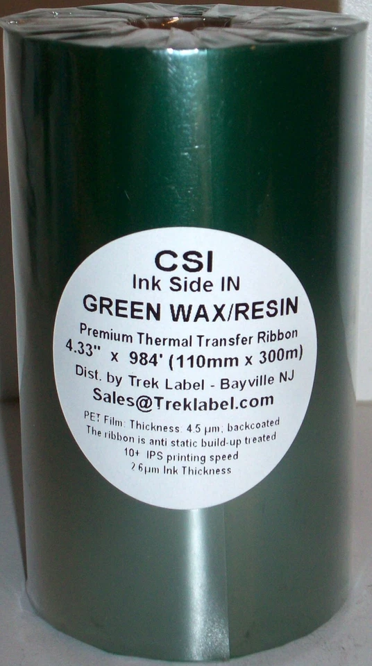 Green Color CSI Thermal Transfer Wax/Resin Ink roll 110m 4.33" Ribbon 4 Datamax - Image 1 of 1