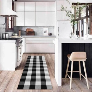 2x6 ft Black & White Buffalo Plaid Runner Rug Great for entryway Hallway kitchen - Picture 1 of 7