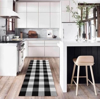 2x6 ft Black & White Buffalo Plaid Runner Rug Great for entryway Hallway kitchen - Image 1 of 4