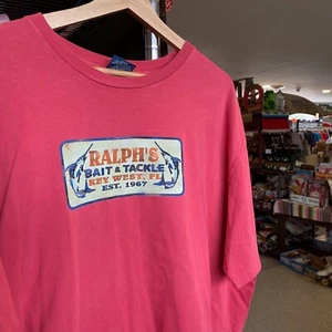 1990s Vintage POLO RALPH LAUREN T-shirt Red Bait & Tackle Key West Florida Tee - Picture 1 of 5