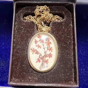 Vintage Real Dried Flowers Pendant Necklace in Original Box - Picture 1 of 5