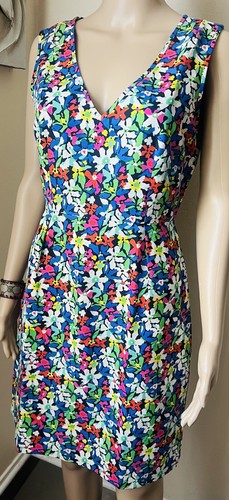 KATE SPADE tubino linea A seta stampa floreale mini abito scollo a V senza maniche 6 PICCOLO