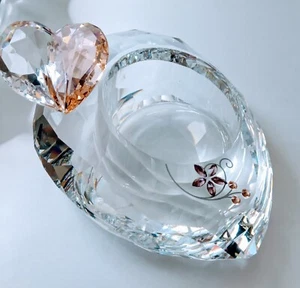 Swarovski Crystal Tea Light Candle Holder 2007 TWO HEARTS #889230 MIB COA Retire - Picture 1 of 2