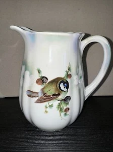 Vintage Early 1900’s Bavarian Hand Painted Porcelain Milk Pitcher Bird/Flowers - Picture 1 of 9