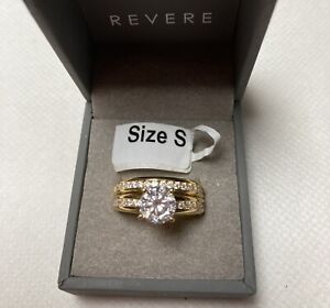Revere 9ct Gold Plated Sterling Silver CZ Gemstone 2 Ring Set. Size S