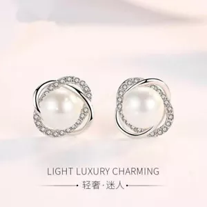 Pendientes de piedra torcida de perlas de cristal enchapados en plata para mujer joyas Reino Unido - Imagen 1 de 2