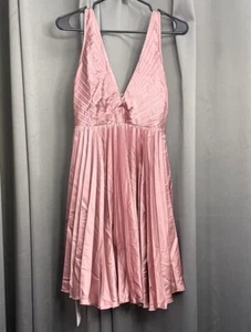 Abercrombie & Fitch Pink Pleated Plunge Neck Satin Mini Dress Sz ST Marilyn - Picture 1 of 10