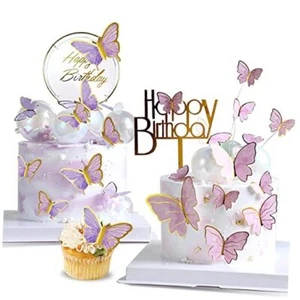 22-Pieces Butterfly Cake Decorations With Happy Birthday Acrylic Cake Toppers - Picture 1 of 6