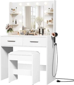 Furmax Make up Vanity Desk with Mirror and Power Outlet, Vanity - Picture 1 of 9