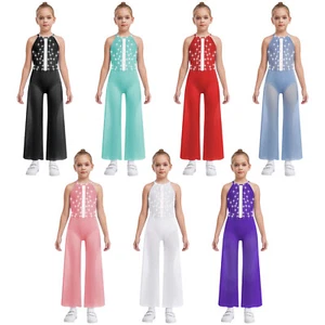 Kids Girls Dancewear Prom Bodysuit Leotard Jumpsuit Dance Sleeveless Party Jazz - Picture 1 of 81